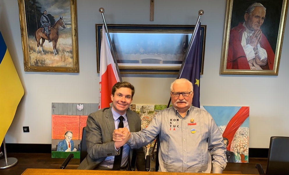 Nathan Silverstein with former Polish President and Nobel Peace Prize winner Lech Wałęsa